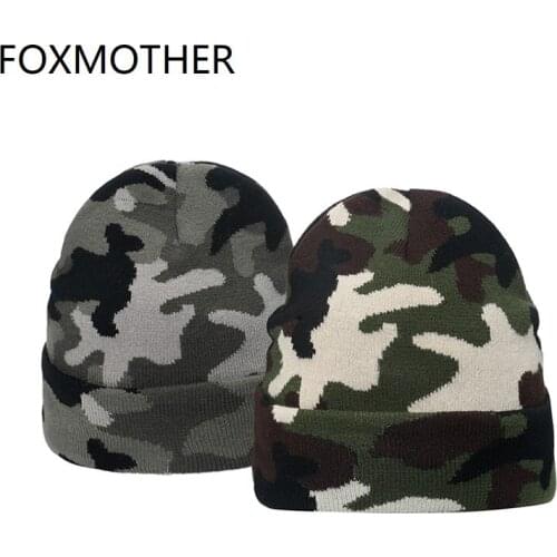 FOXMOTHER New Outdoor Camo Beanies Caps Army Green Camouflage Knitted Hats Winter Men 2021
