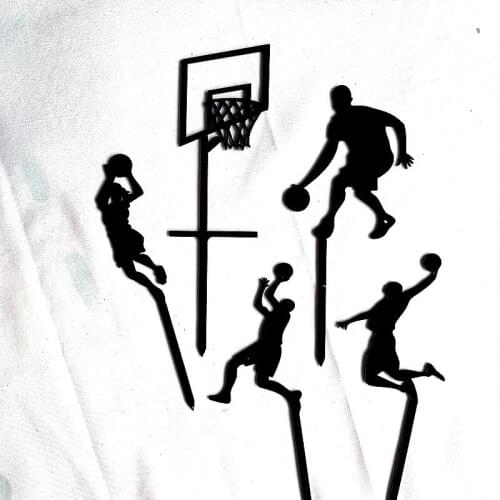 New INS 5pcs Theme Basketball Acrylic Cake Topper Novelty Slam Dunk Cupcake Topper For Birthday Sports Party Cake Decorations