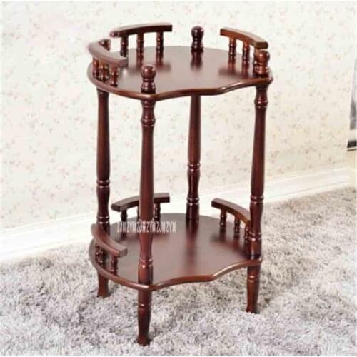 New Modern Chinese Solid Wood Coffee Table Multipurpose Shelf Flower-shaped Brown Double-layer Rack Side Corner Shelf Tea Rack