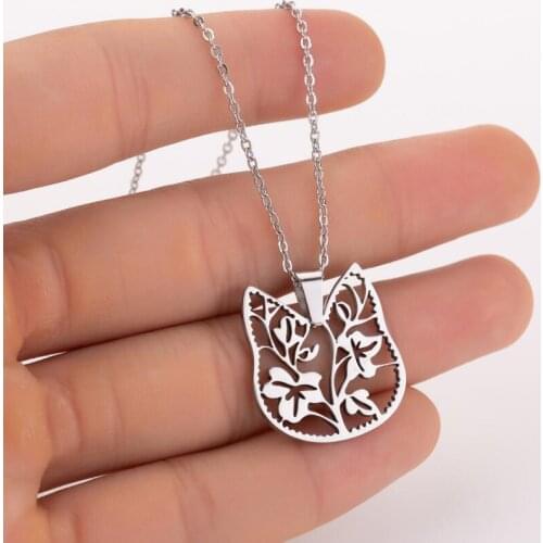 Jisensp Bohemian Style Unique Fashion Flower Cat Pendants Necklaces Lovely Animal Jewelry for Women Vintage Kitten Necklace Gift