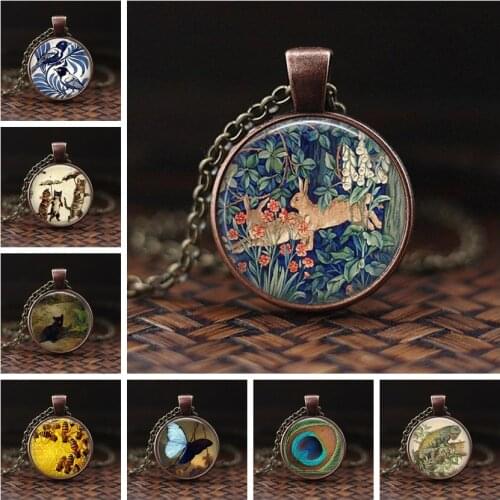 Cute Running Rabbit Dome Glass Pendant Necklace Bunny Choker Necklace for Women Girls Animal Trendy Delicate Charm Gift Jewelry