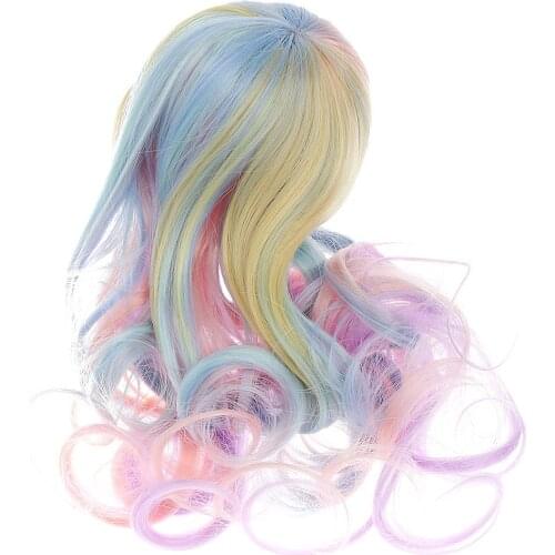 Sweet Fantastic Rainbow Wavy Curly Hair Wig for 1/6 Blythe Girl Fashion Doll Accessories Decoration Children Kids Toys Gift