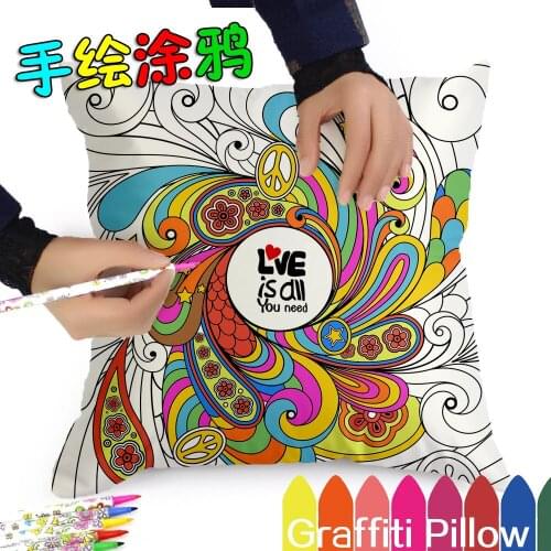 Graffiti Pillow Cases Cover Decorative Pillowcase DIY Draw by yourself Bird Plant Garden Pattern
