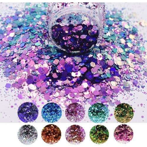 PrettyG DIY 10g/jar Color Shifting Chunky Mixes Laser Glitter Nail Sequins Flakes Manicure Art Decoration Accessories BSL