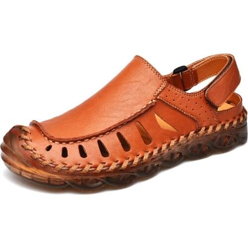 2021 Summer Mens Leather Sandals Fashion Breathable Lightweight Beach Sandals Outdoor Non-slip Soft Gladiator Sandals Big Size