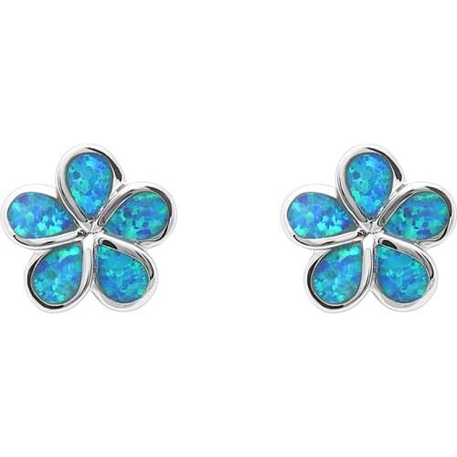 UFOORO Fashion Shuning Brillant Blue/White Real Opal Stone Jewelry Stud Earrings For Women Wedding Flower Jewelry Wedding Gift
