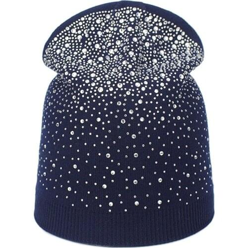 Diamond Beanies Hat Outdoor Winter Knitted Wool Hats For Women Men Thick Warm Skullies Beanie Soft Bonet Hat Crochet Slouch Hat