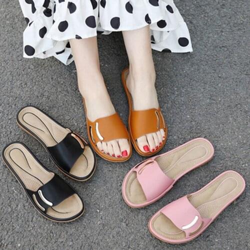 Women Summer Slippers Flat Solid Females Sandals Rubber Peep Toes Wear-resistant Beach Womans Shoes 2021 New Comfortable