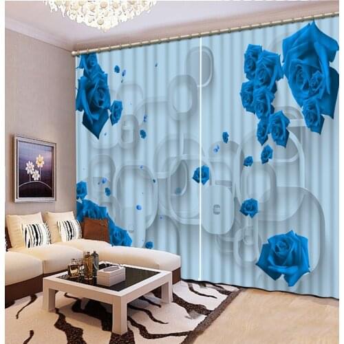 Hookd or Grommets Blue 3D Curtain Polyester fabric Blackout Curtains For Bedroom Curtains Living Room 1 or 2 panels