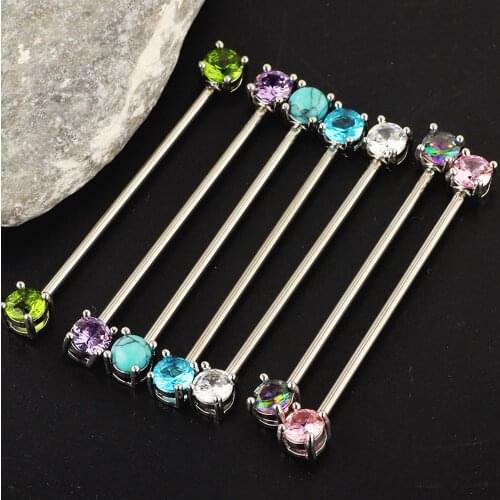 TIANCIFBYJS 14G Stainless Steel Industrial Barbell Earrings CZ Helix Tragus Ear Bar Cartilage Body Piercing Jewelry 38mm 50pcs