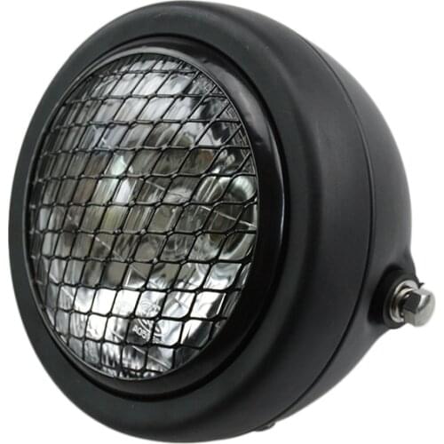Universal Black 6.5" Motorcycle Projection Headlight With Grill Cover For Harley Cafe Racer Bobber HALO Ring