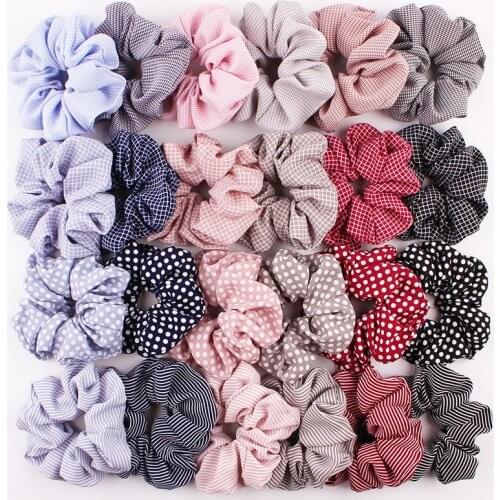 High-quality stripes, dots, plaid, houndstooth spring and autumn printing hair scrunchies