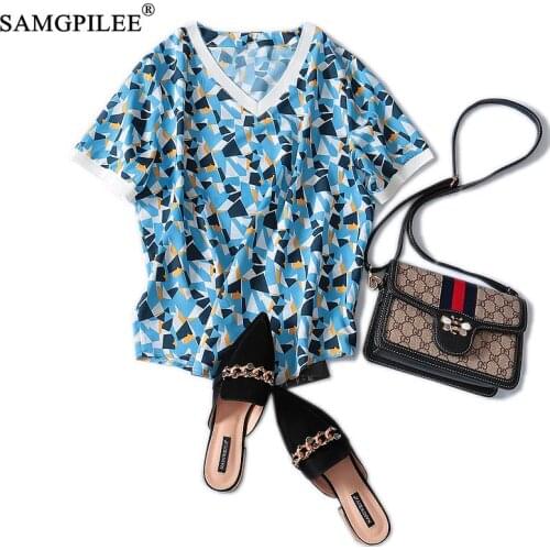 Fashion V-neck Short Sleeve Pentagram Print T Shirt Women 2030 Summer Plus Size 3xl Tops Tshirt T-shirt Tee Shirt Femme L-3XL