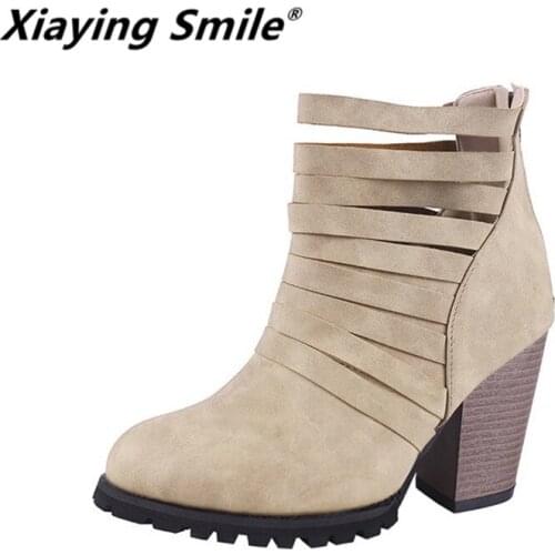 Xiaying Smile New Arrive Women Ankle Boots Rome Style Stripe Breathable Shoes Female Classica Black Lace-Up Fashion Casual Shoes