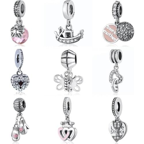 S925 Bead Fit Lady Bracelets Venice Gondola Butterfly Interlocking Crowned Heart Dangle Charms DIY Jewelry