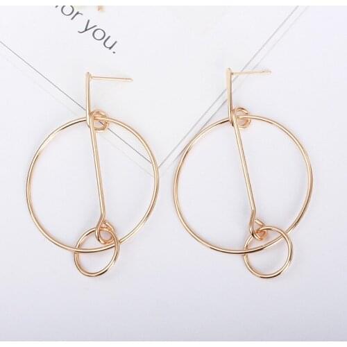 Special Design Connecting Big Small Loop Golden Silver Plated Women Drop Earrings Dangle Earrings