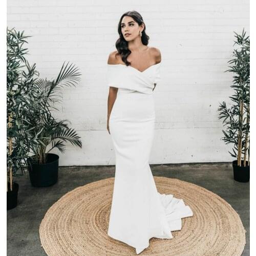 Long Off Shoulder Elegant Satin Wedding Dresses Mermaid Lace Up Back Train Vestidos de Novia Abendkleid Bridal Gown for Women