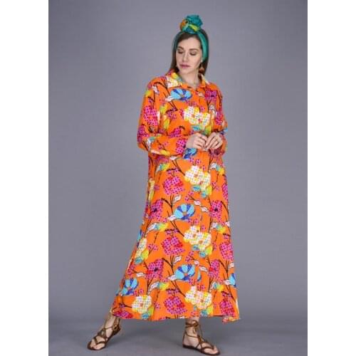 Donna Dot Floral Pattern Cotton Fabric Long Shirt Dress 2021 New Fashion Womens Clothing Collections 2 Color Option