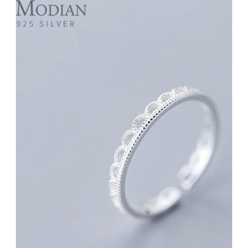 Modian Elegant Geometric Wave Lace Pattern Genuine Sterling Silver 925 Ring for Wome Free Size Ring Fine Jewelry 2020 Design