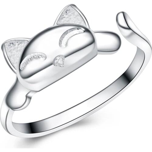 925 Sterling Silver Jewelry Lovely Cute Cat Rings for Girls Adjustable Finger Ring sterling-silver-jewelry Best Friends Gifts