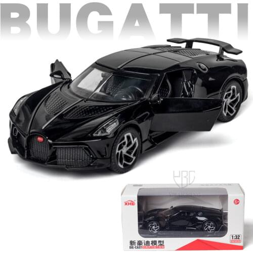 1/32 Alloy Diecast Toy Car Models Bugatti La Voiture Noire Sports Vehicle Model 4 Doors Pull Back Sound Light Super Car Boy Toys