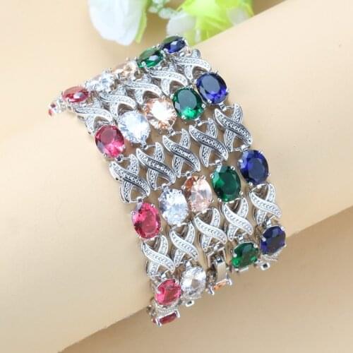 2020 Fashion Blue Zircon Silver Color Jewelry Overlay Chain Link Bracelet For Women Free Gift Box NB03