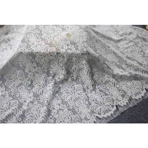 GLace 3M/Lot High quality cotton eyelash lace fabric Embroidered DIY clothing accessories wedding dress material TX676