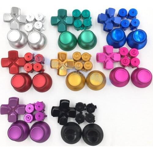8sets For PS4 Aluminium Metal D PAD Analogue Bullet Buttons For PS 4 Controller Thumbsticks Replacement Chrome repair parts