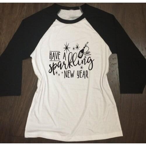 Sparkling New Year Three-quarter Sleeve T-shirt Christmas Graphic Keep Unisex Shirt Aesthetic Grunge Tumblr Tee Quote Art Tops