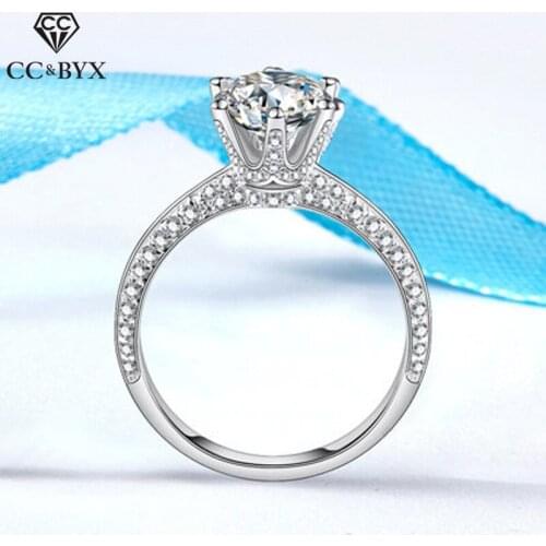 CC Silver Wedding Rings For Women Cubic Zirconia 6 Claws 1.25ct Luxury Jewelry Engagement Ring Bijoux Drop Shipping CC1628