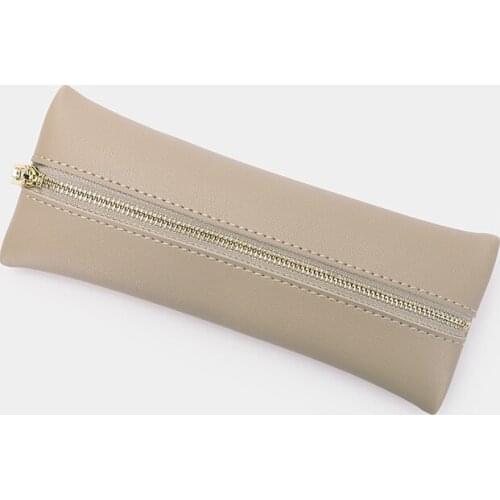 Temperament simple pencil case PU solid color student large-capacity pencil case creative leather pencil storage pencil case for