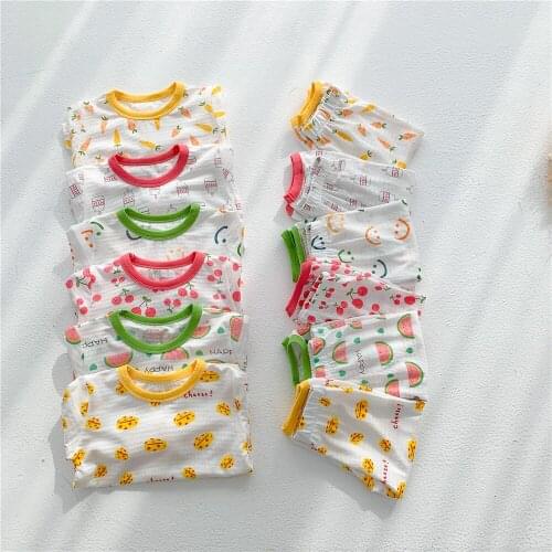 Childrens Short-sleeved Suits Summer Clothes Baby Boys Cartoon Fruit Tshirts + Cotton Shorts Set Girls Casual Pajamas Thin Suit