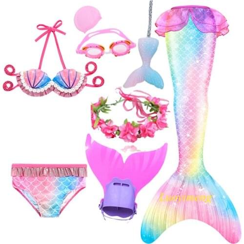 Children Mermaid Swimming Suit NEW Mermaid Tails Swimmable Swimsuit Mermaid Costume Clothes Swimwear Bikini Sets For Girls Kids