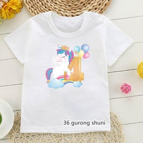 New Kawaii Rainbow Horse Balloon 3-9th Birthday Gift Graphic Print T Shirts Boys Girls T-Shirts Kids Clothes Children Clothing