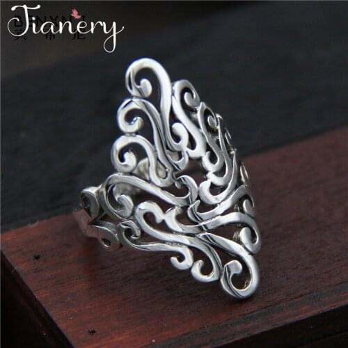 JIANERY Romantic Silver Color Big Flower Rings For Women Bohemian Vintage Jewelry Adjustable Size Finger Rings