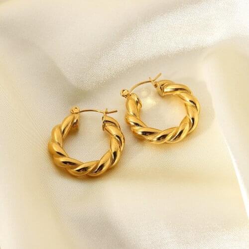 316L Stainless Steel Classic Thick Twist Hoop Earrings For Women Hypoallergenic Waterproof Circle Earrings Jewelry