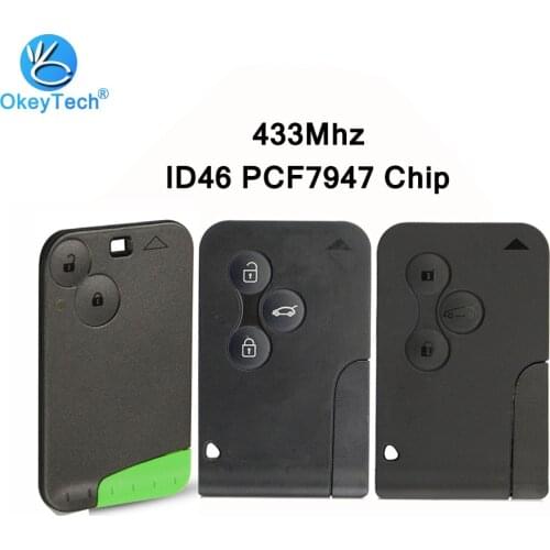 OkeyTech 2/3 Button Remote Card Smart Car Key for Renault Laguna Espace Megane Scenic 433Mhz ID46 PCF7947 Chip with Insert Blade