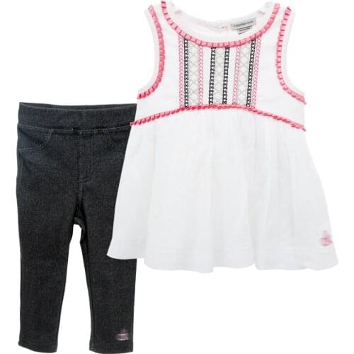 Honeyzone Vacation Style Baby Girl Clothes Conjunto Infantil Menina Kids Girl White Tops Black Jeans Set Children Outfit