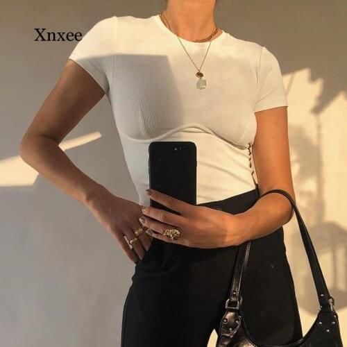 Summer o Neck Crop Tops Women Girls Fashion Casual Slim Fit Solid Color T-Shirts Top Ladies Short Sleeve White Black Gray Shirt