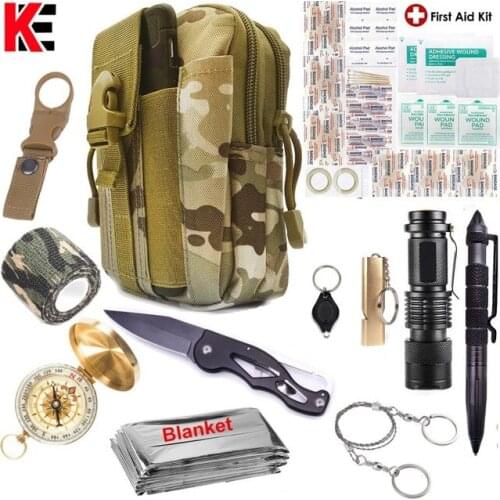 Survival First Aid Kit EDC Emergency Tools Upgraded Molle Pouch Holster Tactical Pen Outdoor Gear First Aid Supply Compass