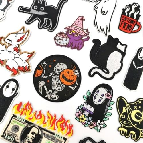 Japan Anime Patch for Clothes DIY Iron-on transfers clothing Badges Stickers Faceless man Magic cat Embroidery Applique Patches