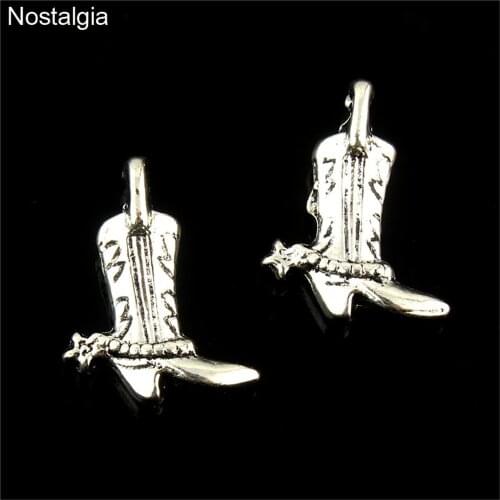 Nostalgia 10Pcs Western Boot Tibetan Silver Shoes Charm Cowgirl Boots Pendants Jewelry Making 18*12MM