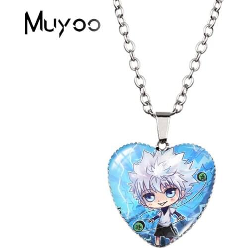 2021 New Arrival Anime Hunter X Hunter Characters Oil Painting Handcraft Jewelry Glass Cabochon Heart Pendants Necklace HZ3