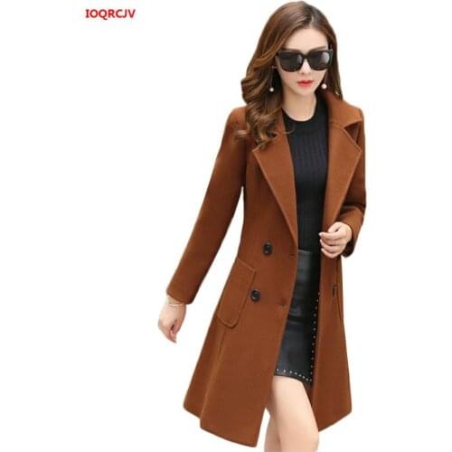 Autumn Winter Warm Wool blends Jackets Womens Woolen Coat New Fashion Long Loose Double-breasted Slim Wool Overcoat Female W301