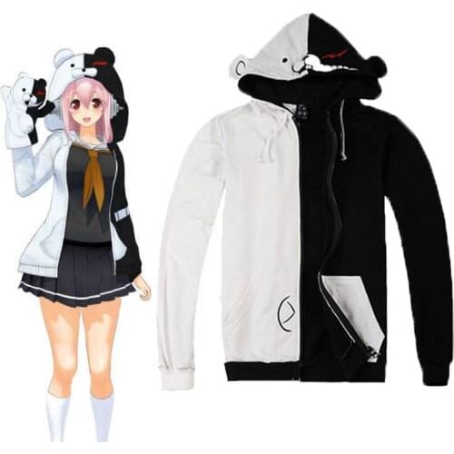 Danganronpa Costume Monokuma Cosplay Costume Unisex Hoodie Sweatshirt Hooded Black White Bear Long Sleeve Daily Casual Coat
