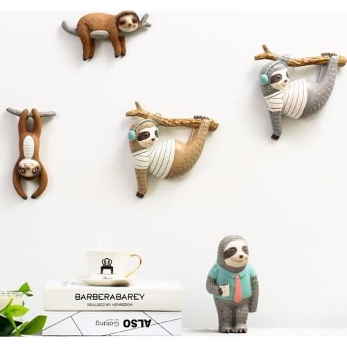 Nordic 3D Cute Sloth Resin Accessories Wall Hanging Animal Wall Sticker Ornaments Art Home Kids Room Table Figurines Crafts