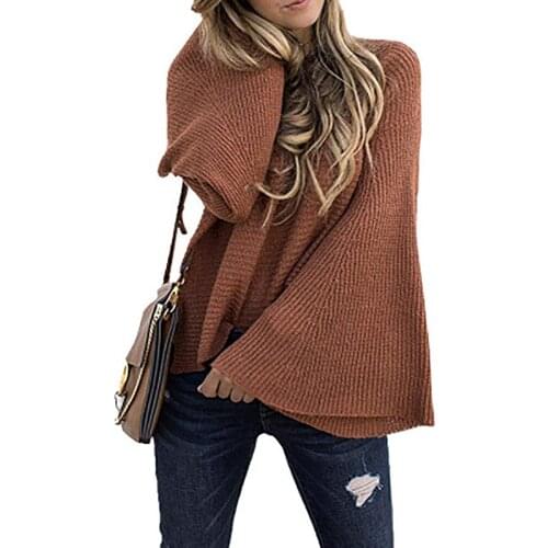 New Womens European and American Fashion Explosive Trumpet Sleeve Sweater Big Sleeve Sweater