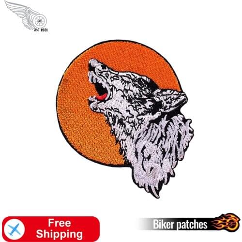 Wolf Animal Biker Mc Iron on Patches Punk Embroidered for Clothes Twill Fabric Emblem Cool Sewing Stickers Shirts Bag Appliques