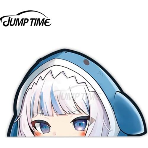 JumpTime 13 x6cm For GAWR GURA Anime Peeker Big Head Vinyl Car Stickers Fine Anime Decoration Scratch-proof Laptop Vehicle Decal