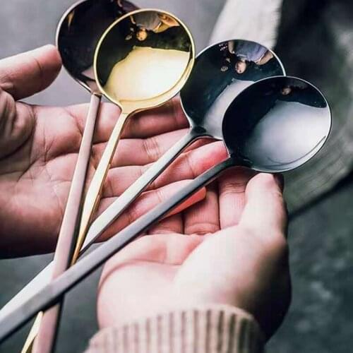 High Grade Stainless Steel Long Handle Round Spoon Stir Coffee In Small Soup And Seasoning Restaurant Cucharas Talheres
